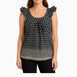 Elle Black White Summer Romantic Goth Ruffle Lined Blouse Womens Sz Med